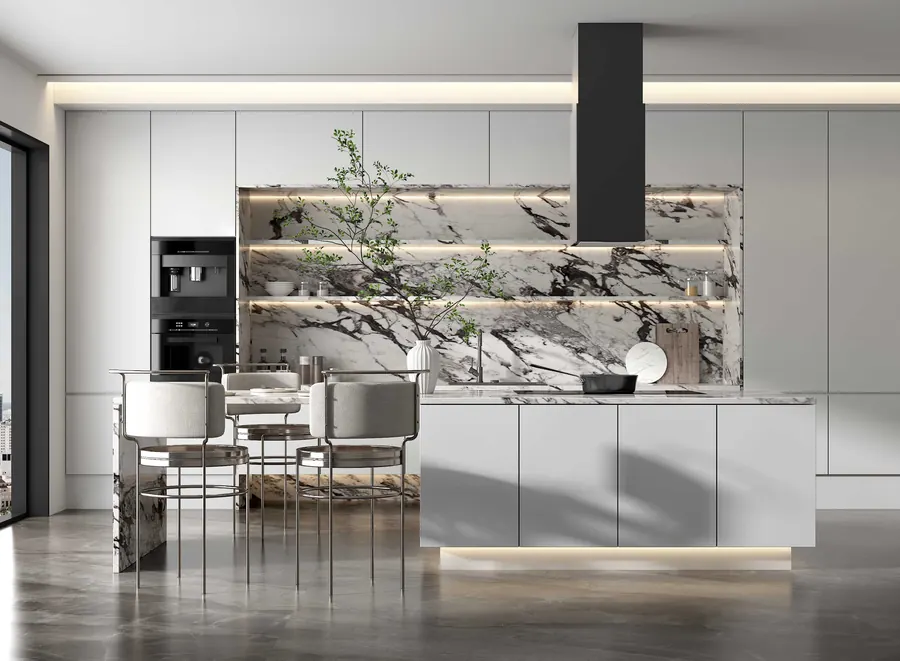 Marble Feature Island custom kitchen cabinet style reference