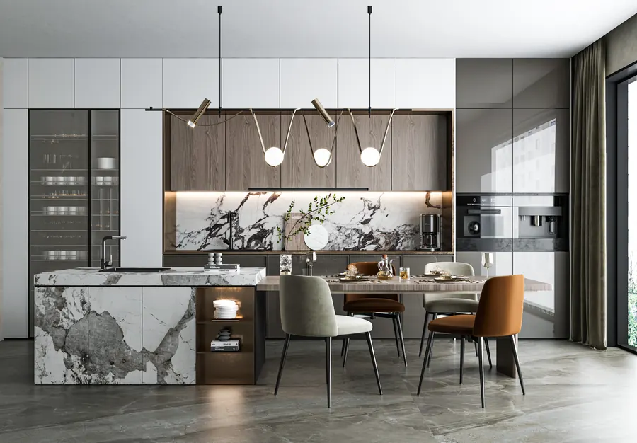 Marble Dining Island kitchen cabinetry design reference