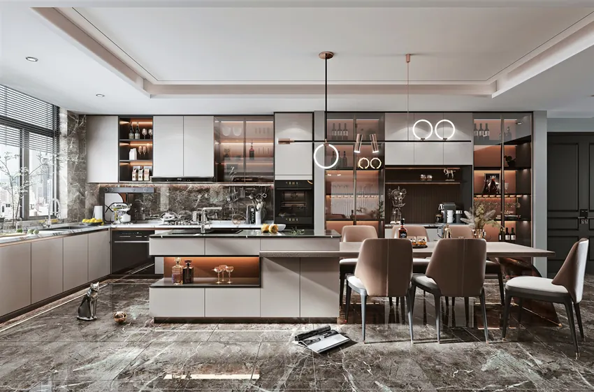 Open-plan Walnut Kitchen custom kitchen cabinet style reference