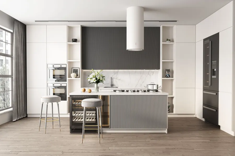 White Ribbed Island Kitchen kitchen cabinetry design reference