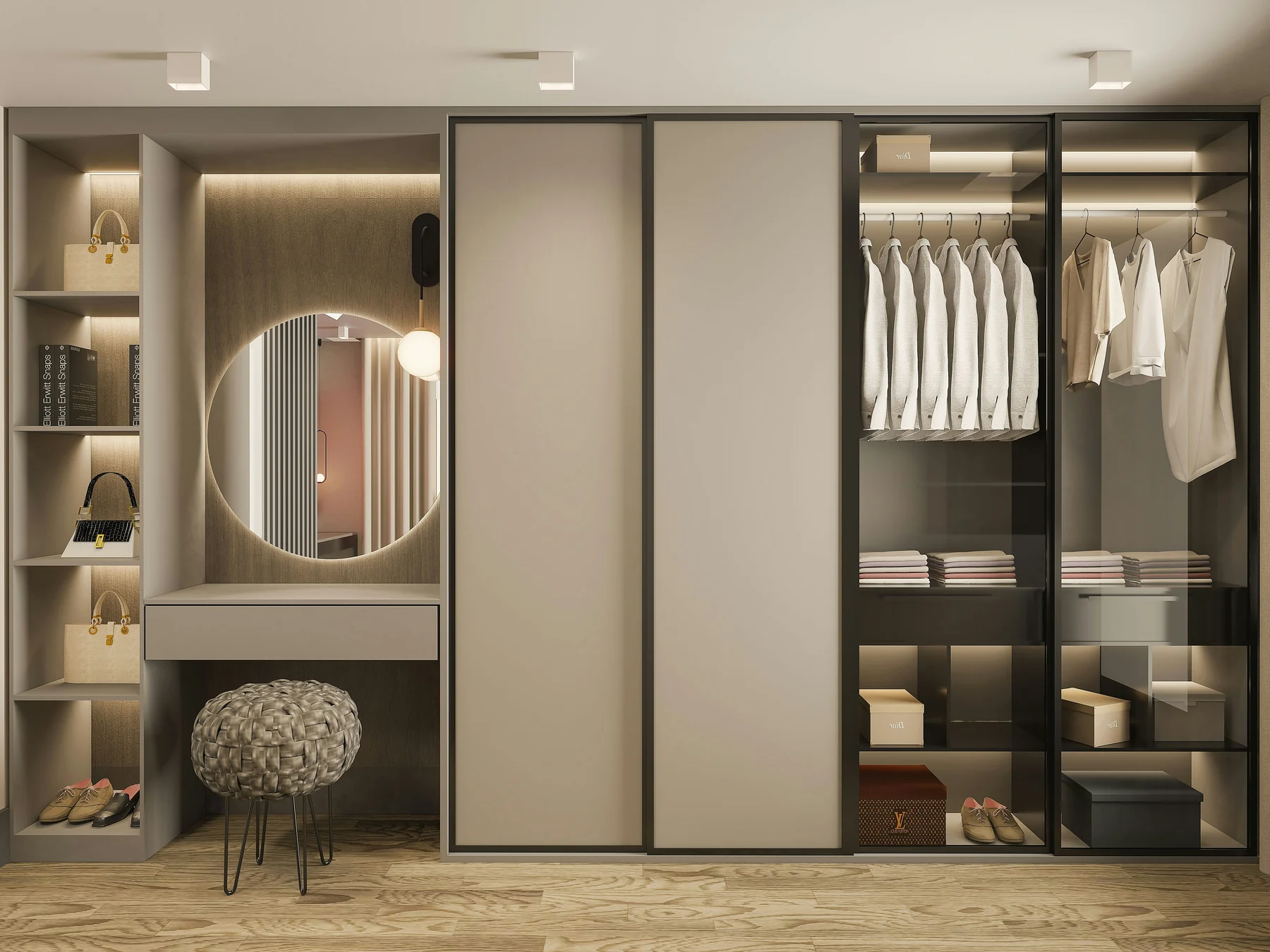 Custom walk-in wardrobe and closet cabinetry